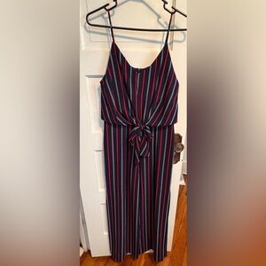 Monteau Navy Jumpsuit with Red and White Stripes